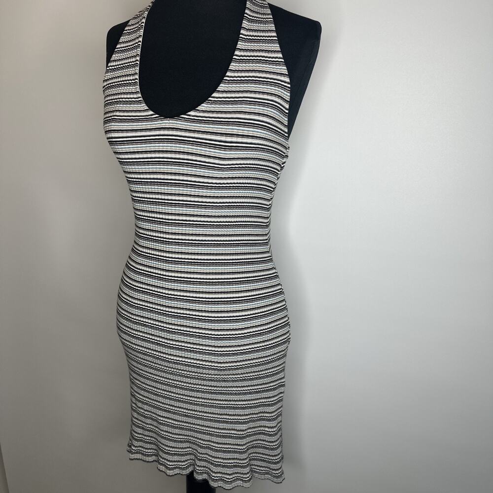 American Eagle Multicolor Striped Halter Dress Large Ribbed Open Back 90s Style - Picture 3 of 9